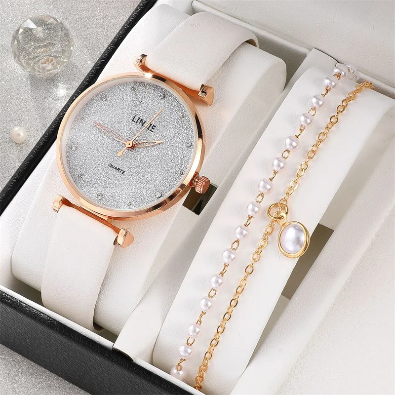 2pcs Set 2023 Ladies Watch Fashion Starry Dial Bracelet Women’s Leather Strap Quartz Wristwatch Women Simple Watches reloj mujer 2pcs Set 2023 Ladies Watch Fashion Starry Dial Bracelet Women’s Leather Strap Quartz Wristwatch Women Simple Watches reloj mujer