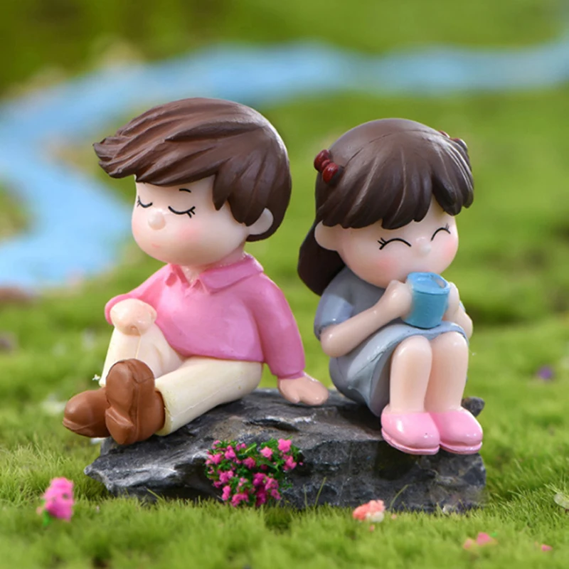 2pcs/set Mini Lovers Dolls Model Miniature DIY Figurine Ornaments Decoration Figures Landscape Fairy Garden