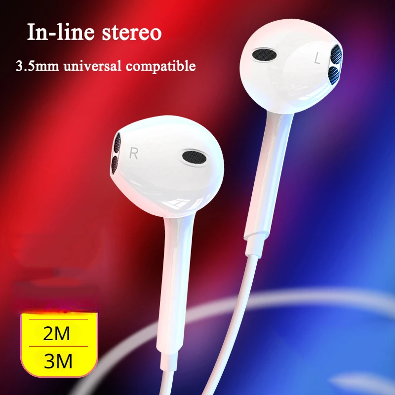 3/2 meters Extended cell phone wired headset 3.5mm universal smart call live tuning in-ear ear buds cheap earphones