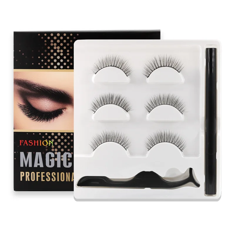 3 Pairs Fashion False Eyelashes False Eyelashes With Magic Waterproof Eyeliner Makeup Faux Cils Beauty Eyelash Extension