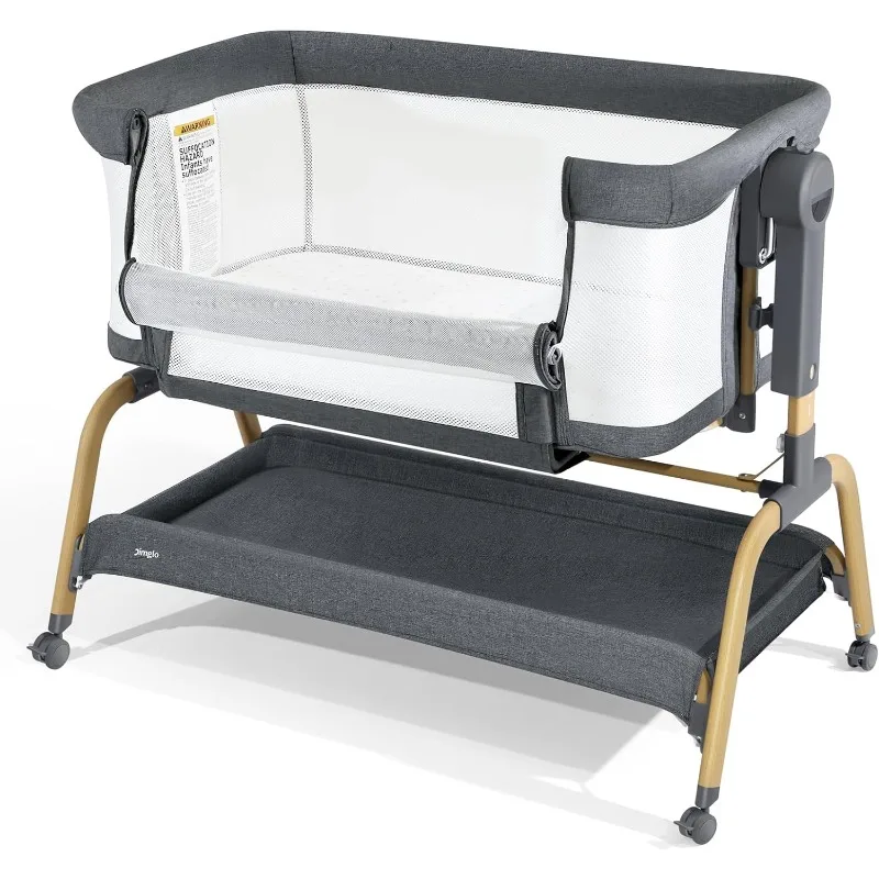 3 in 1 Baby Bassinet, Rocking Bassinet with Storage Basket and Wheels, Adjustable Height Bassinet Bedside Sleeper