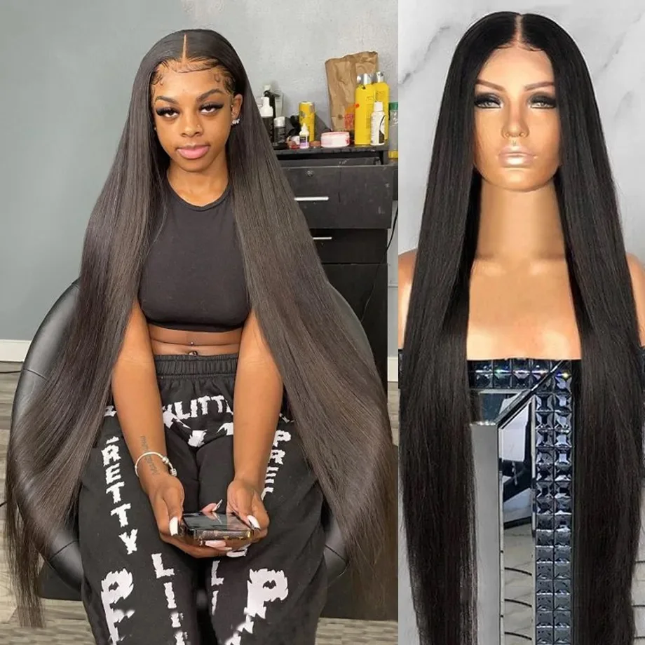 30 40 Inch Straight Lace Front Wig Brazilian 13×4  Lace Frontal pre plucked Bob Wigs For Black Women Human Hair 250 Density