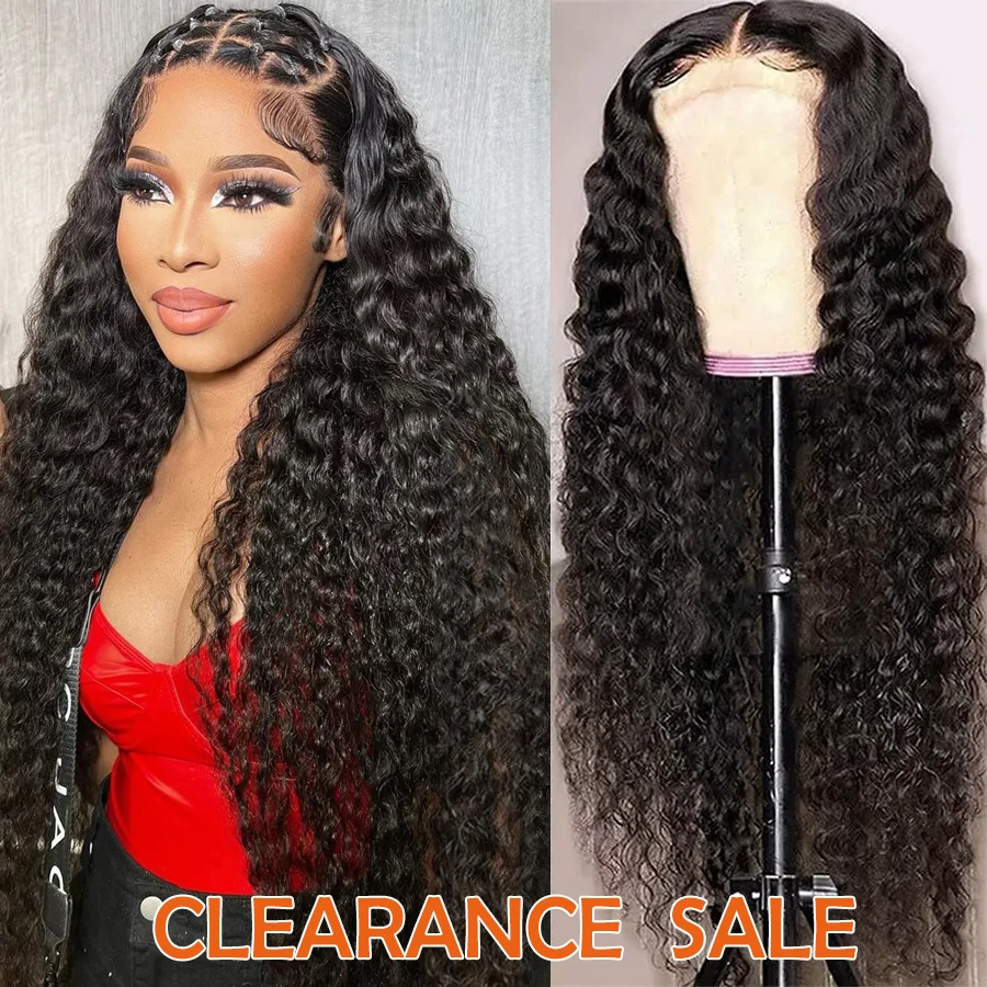 30Inch 4×4 Deep Curly Lace Closure Wig Hd Transparent Deep Wave  Wig Glueless Curly Human Hair Wigs  For Women Remy 180%