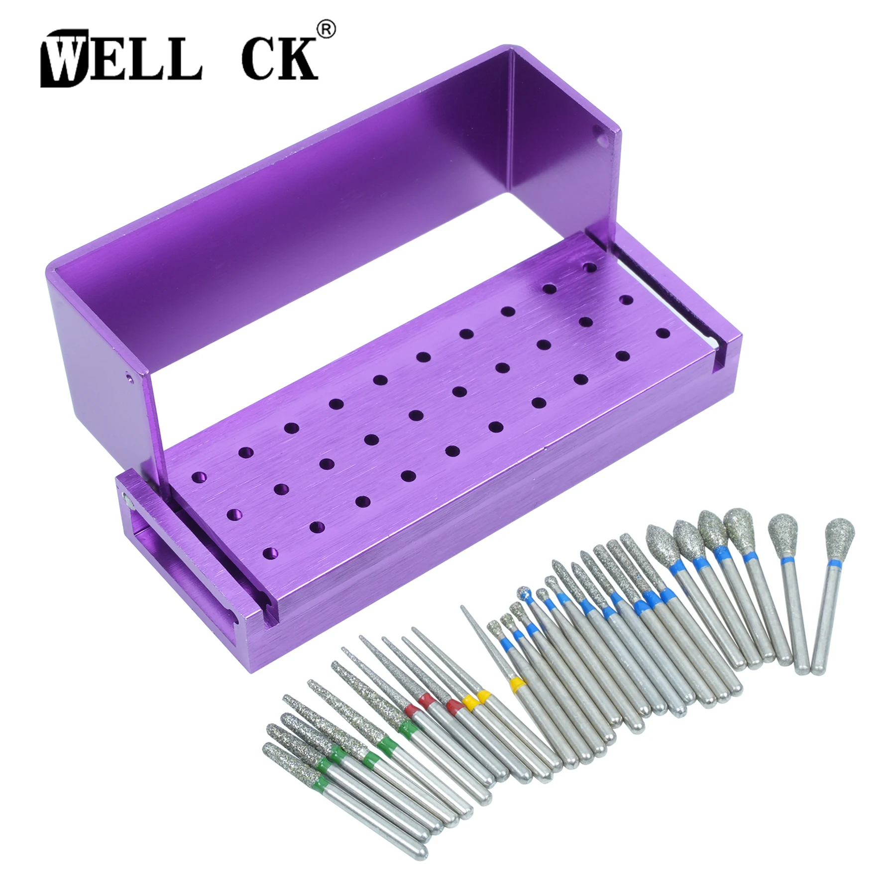 30pcs/Set Dental Diamond Burs Drill Disinfection Block High Speed Handpiece Burs Holder Aluminium Instrument Dentistry Tools