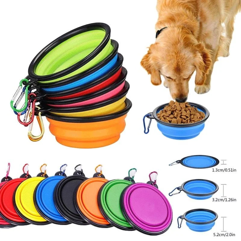 350ml Folding Portable Silicone Dog Bowl With Carabiner Outdoor Bowl Dish for Dog Pet Cat Food Water Feeding Dog Bowls