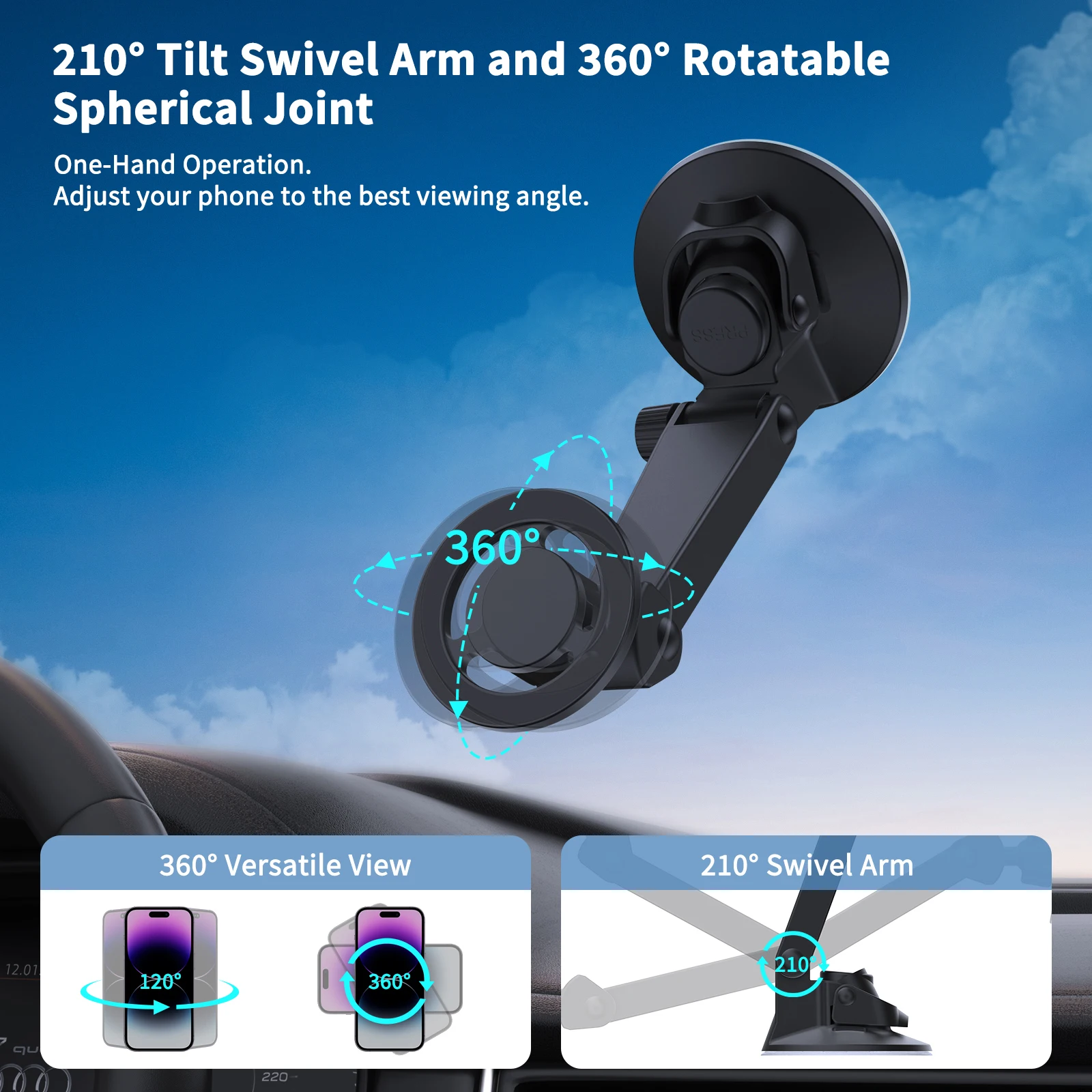 360° Rotatable Suction Cup Car Phone HolderHighly effective Magnetic Adhesion Holder for iPhone 15 14 13 12 Series