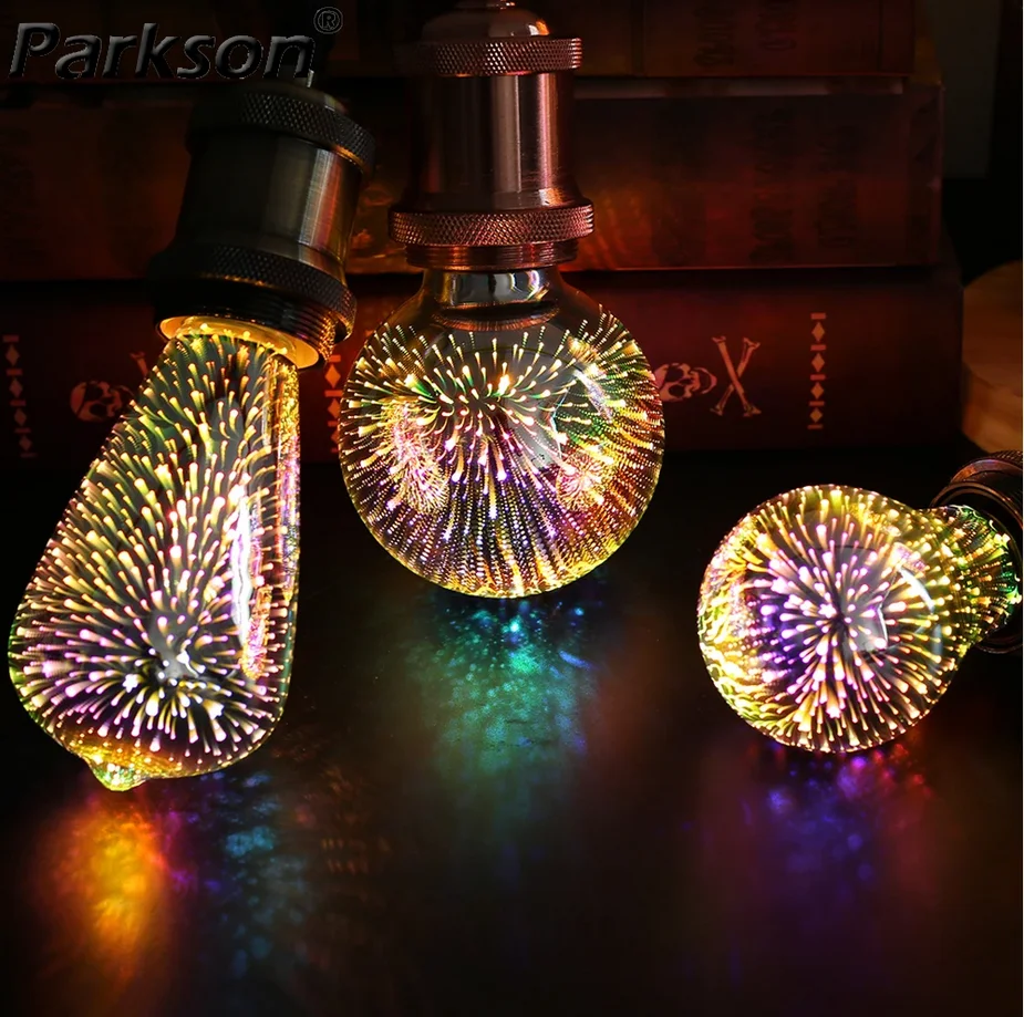 3D LED Light Bulb E27 220V ST64 G80 G95 G125 A60 Diamond Heart Decoration LED Lamp Holiday Lights Novelty Christmas Lamp