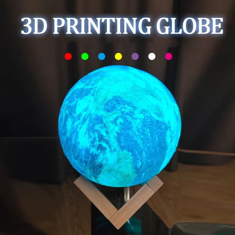 3D Printing Earth Globe World Map with Stand 16 Color Lights Home Office Desktop Decor Geography Educational Toy Bussiness Gift