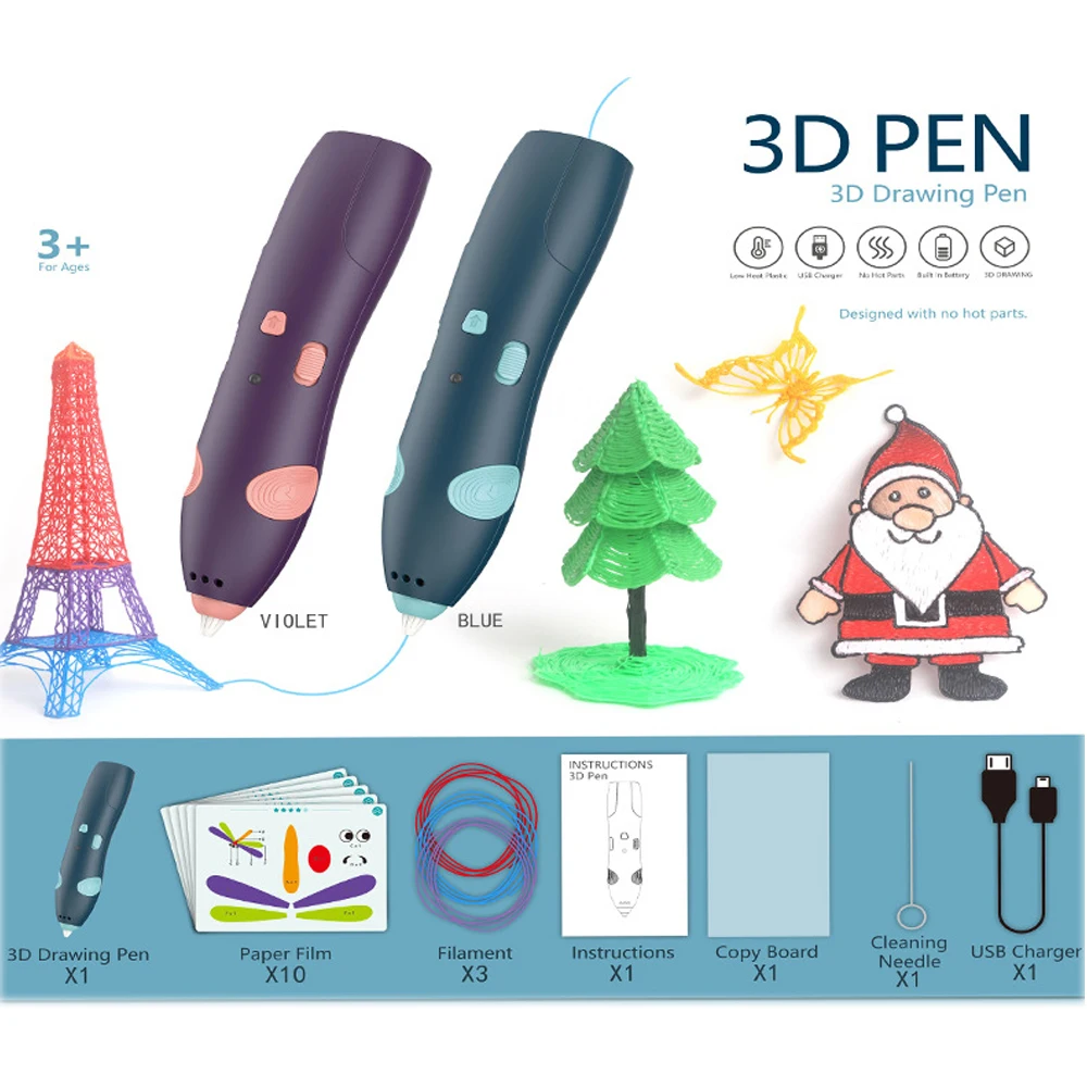 3D Printing Pen For Kids Wireless Low Temperature PCL Doodle Arts Craft Drawing Graffiti Education Toy