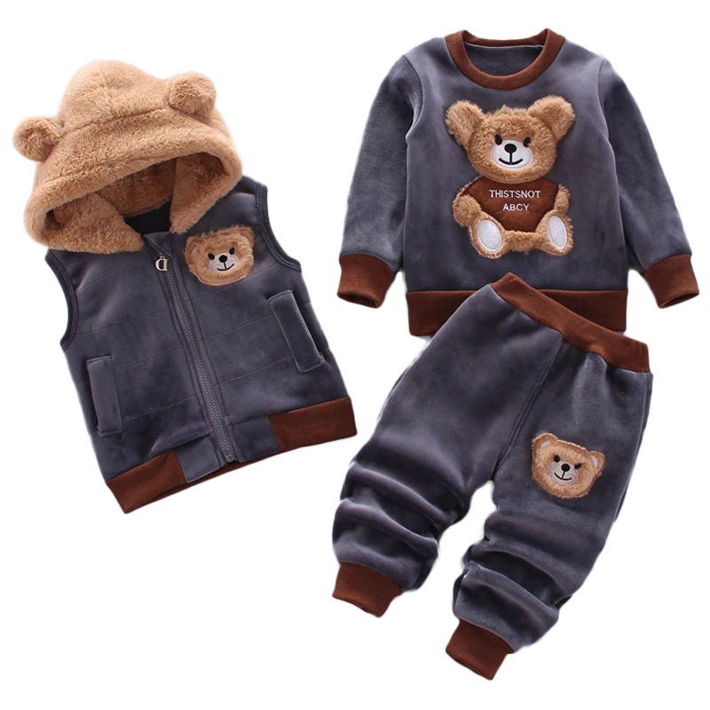 3PCS Winter Toddler Baby Boys Girls Clothes Baby Sweaters Coat + Pants + Hooded Vest Outfit Set Infant Clothing Suit