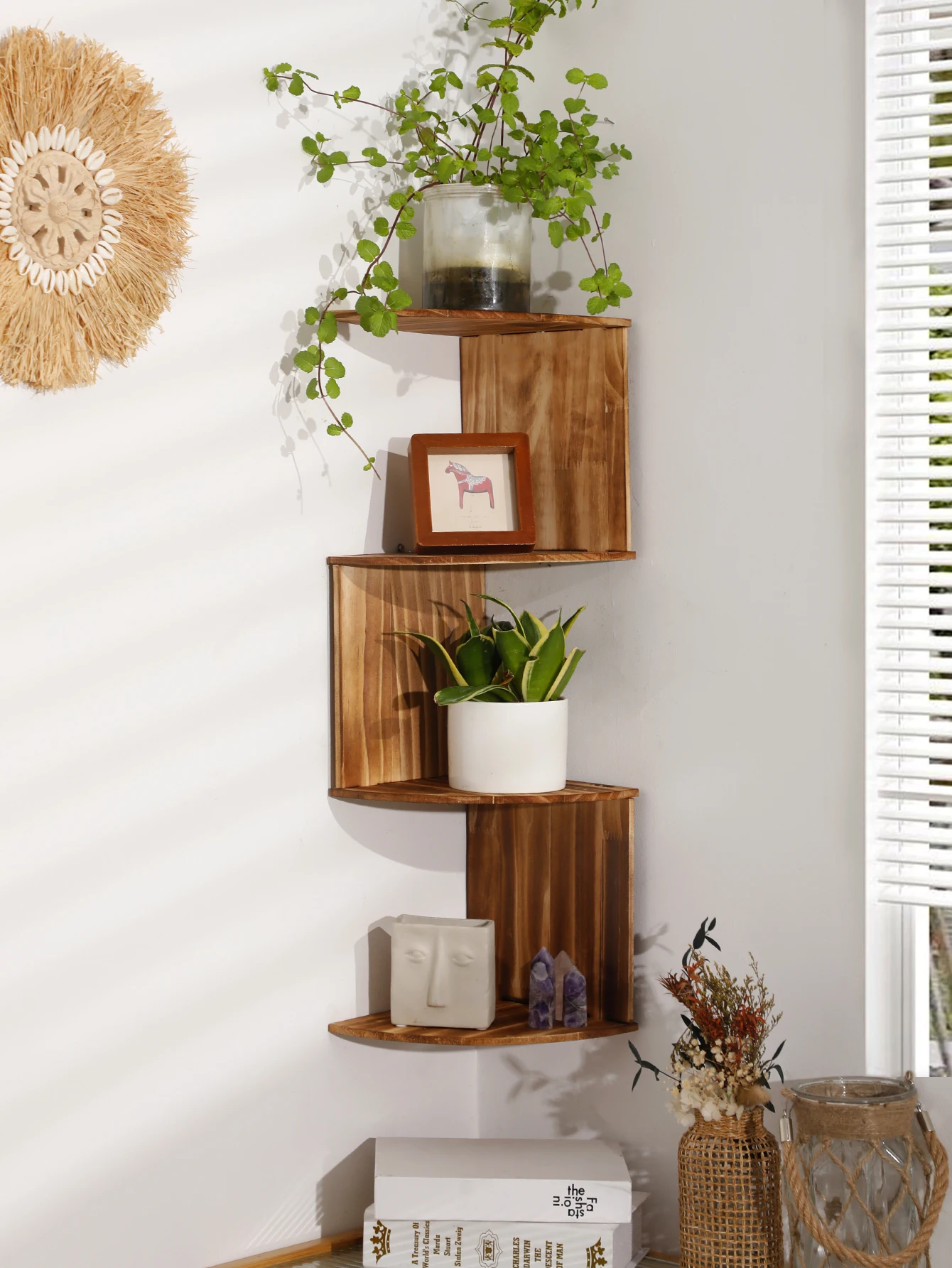 4-Layers Wooden Wall Shelf wood Color Wall Mounted Display Stand Home Organizers Storage Bookshelf Plant Holder Home Appliance