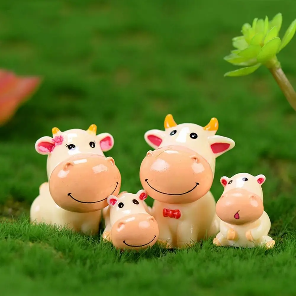 4-Style Durable Creative Cow Family Statue Cute Cartoon Zodiac Ox Ornament Micro Landscape Garden Decoration