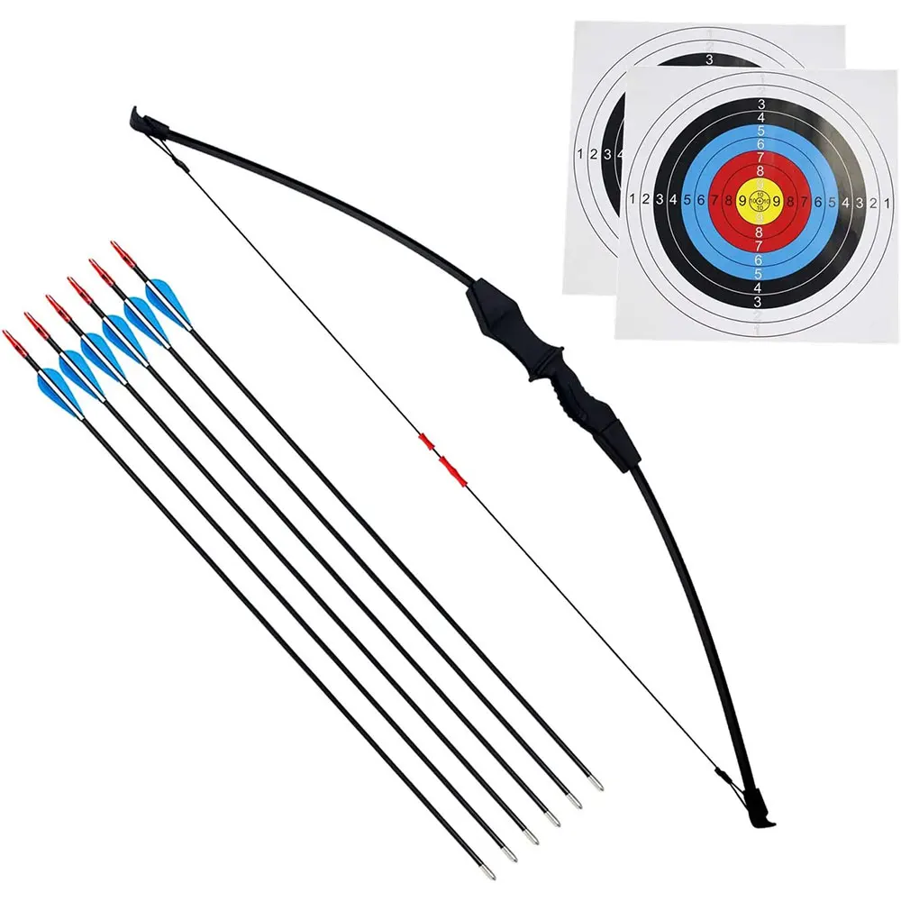 45 Inch Recurve Bow Archery Red Limbs for Youth Beginner Practice and Outdoor Shooting Right and Left Hand with 6 Fiberglass Arr