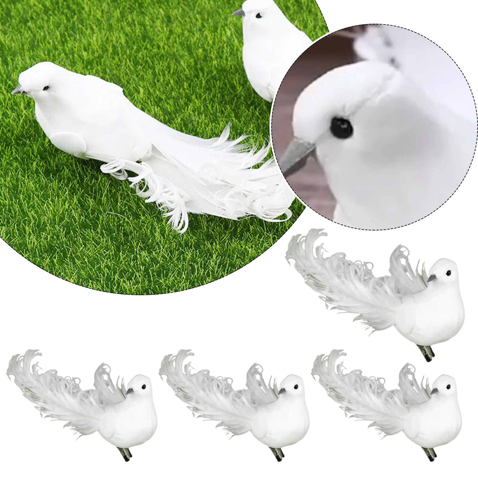 4pcs Artificial Foam Feather Dove Lover Peace White Pigeons Garden Wedding Decor Craft Birds Model Photography Props Ornaments