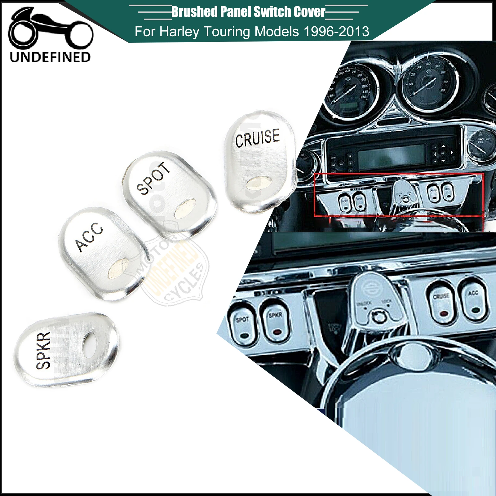 4pcs Chrome Steel Motorcycle Rocker Panel Switch Button Covers For Harley Davidson Touring Road Glide FLHT FLTR 1996-2013