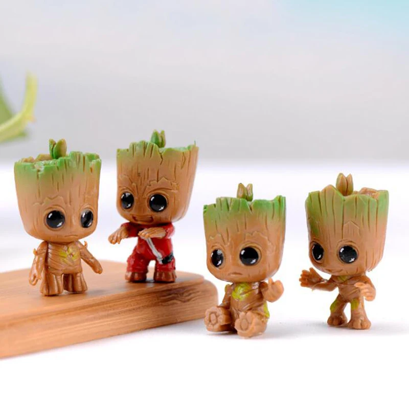 4pcs/set Marvel Guardians of The Galaxy Avengers Tiny groot Cute Baby Tree Man Model Figure Toys 5cm