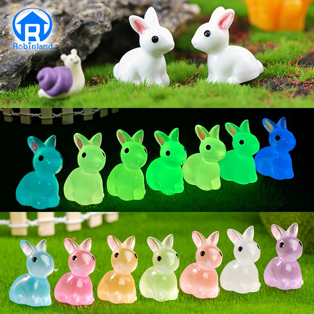 5/10/20Pcs Luminous Rabbit Bunnies Figurine Mini Ornaments Crafts Gift for Desk Pot Landscape Garden Home Decoration Accessories