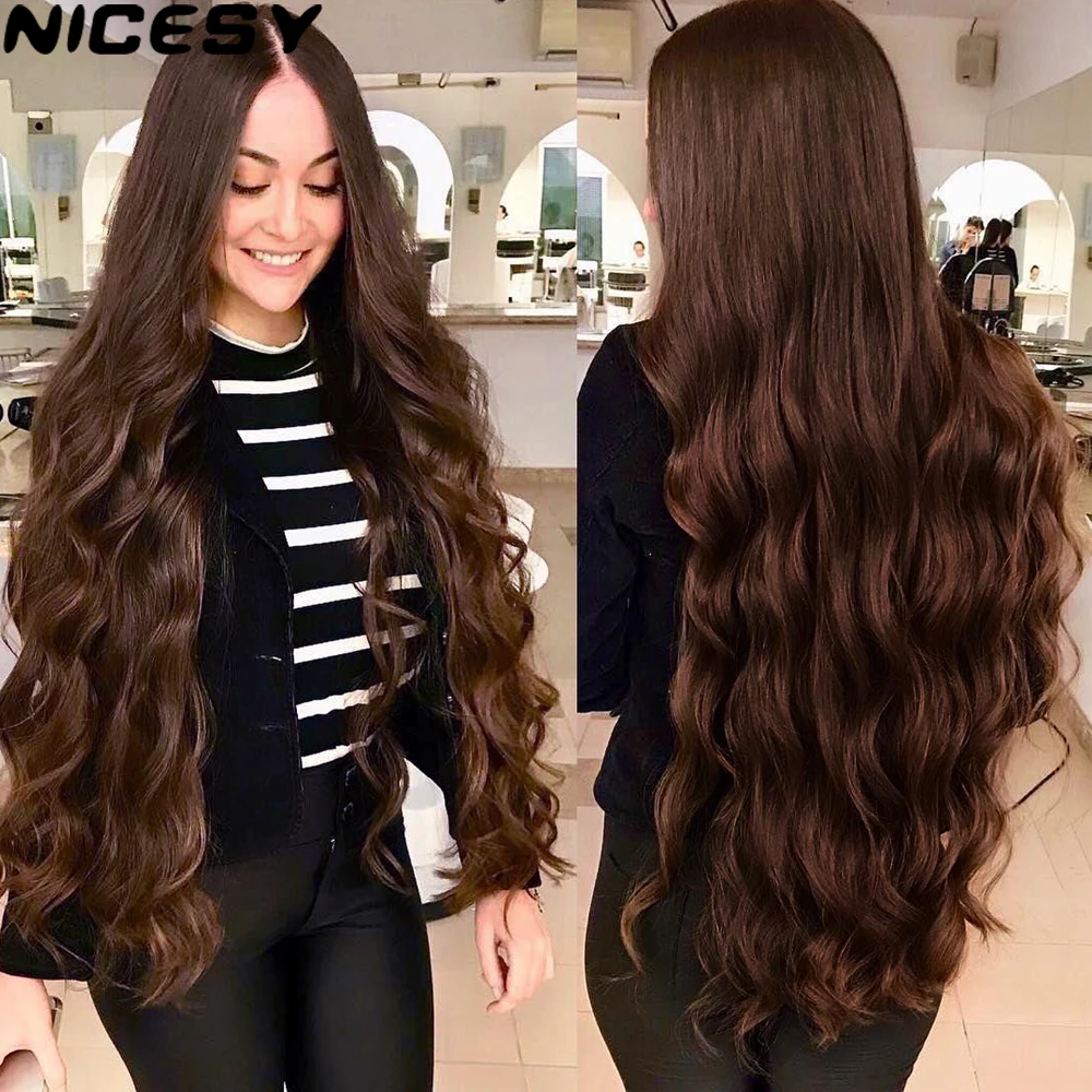 5 Clips Long Wavy Clip In Hair Extensions Synthetic Heat Resistant One Piece False Blonde Hair Black Brown Hairpiece For Women