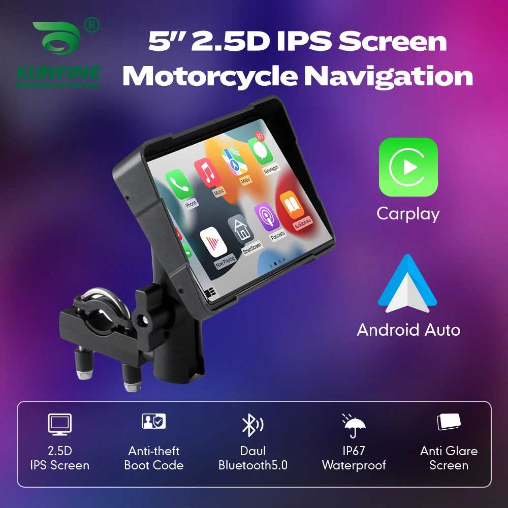 5 Inch Portable GPS Navigation Motorcycle Waterproof Carplay Display Motorcycle Wireless Android Auto IPX7 GPS Screen