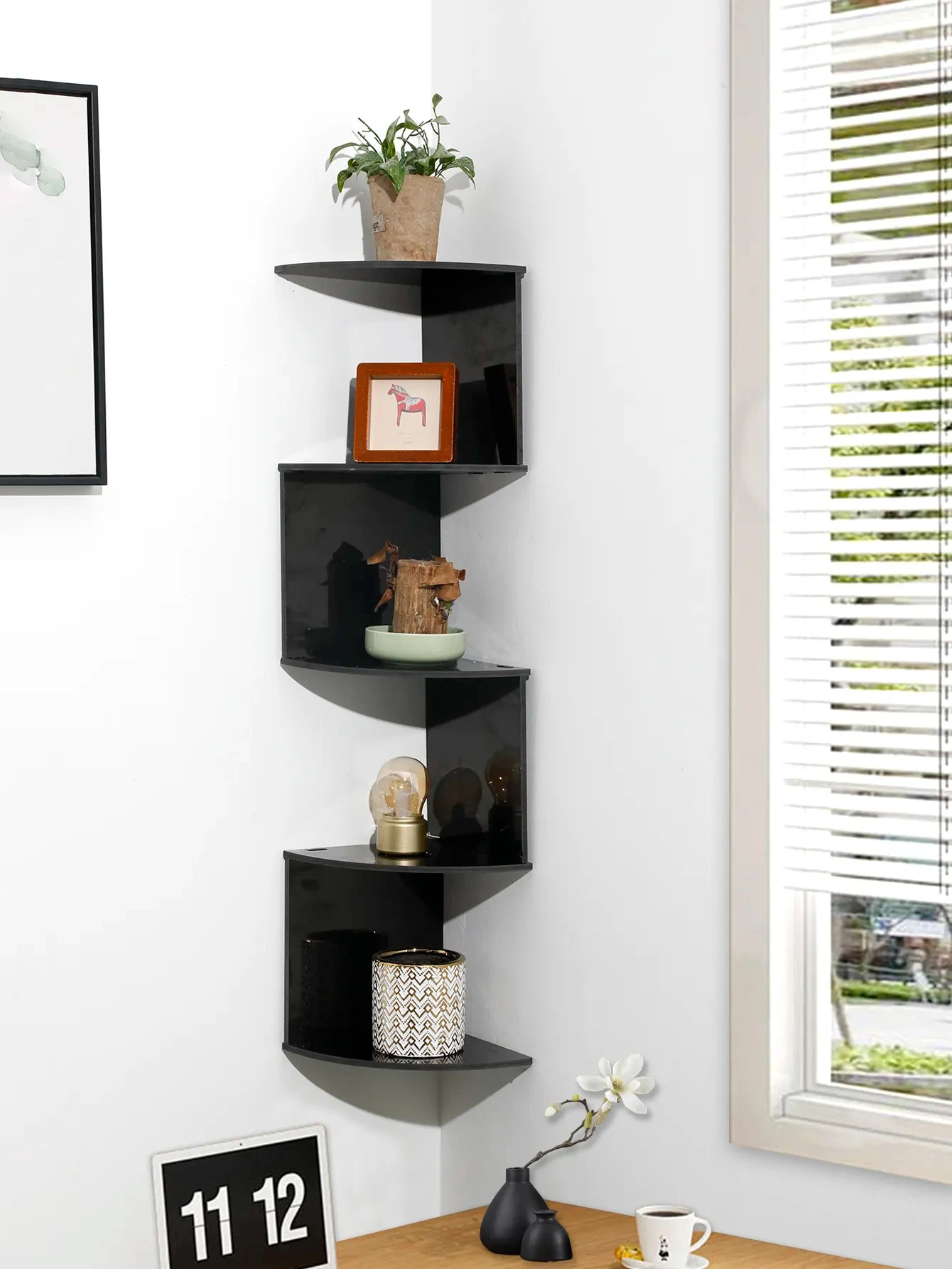 5-Layers Wooden Corner Shelf Display Stand Organizers Storage Floating Bookshelf Plant Holder Home Appliance Kitchen Accessories