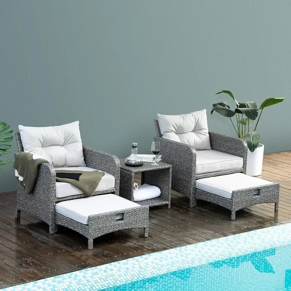 5 Pieces Outdoor Patio Wicker Chairs Set With Table Chair Freight Free Garden Furniture Sets