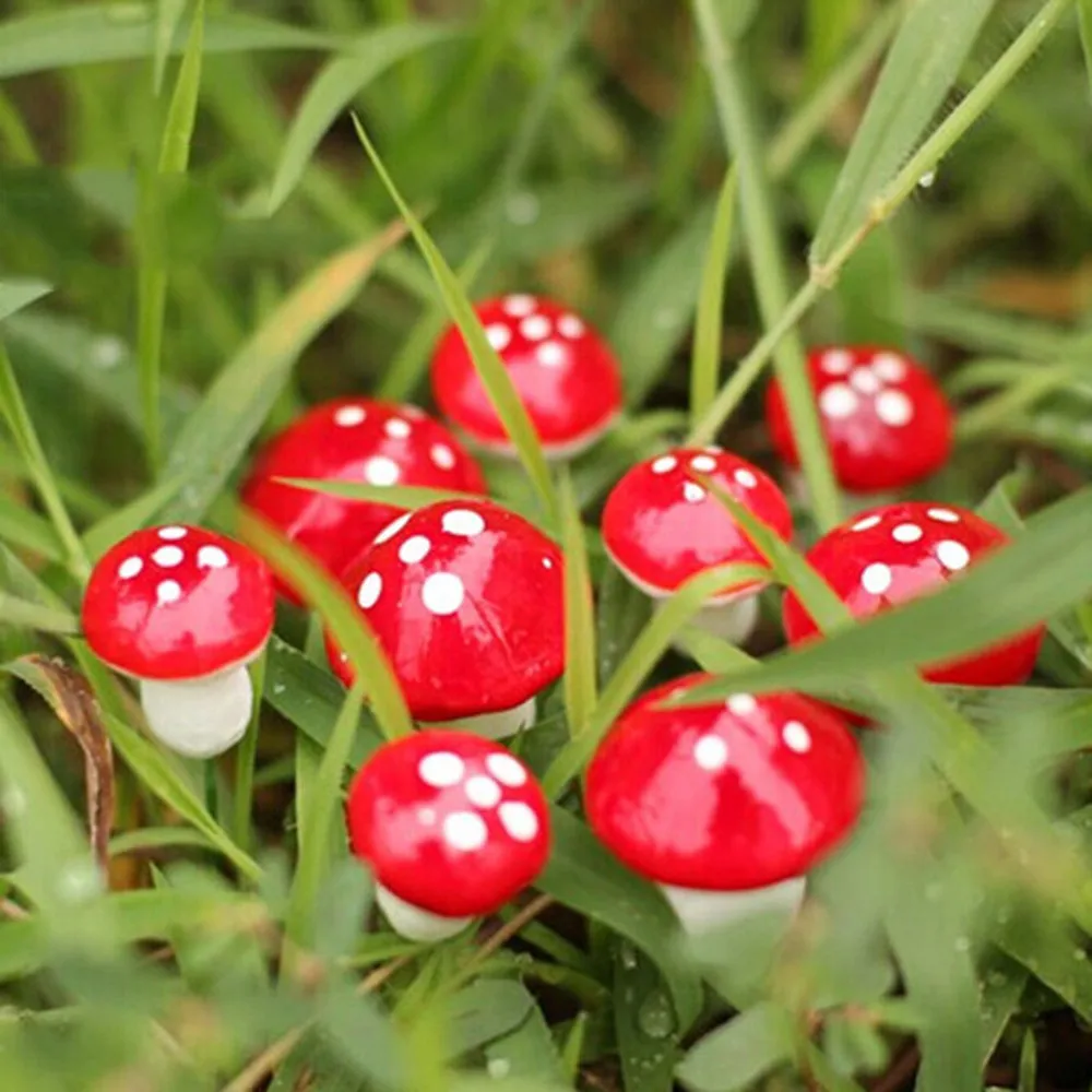 50pcs Mini Red Mushroom Decorative Ornaments Crafts DIY Garden Decoration Dotted Small Potted House Landscape Bonsai