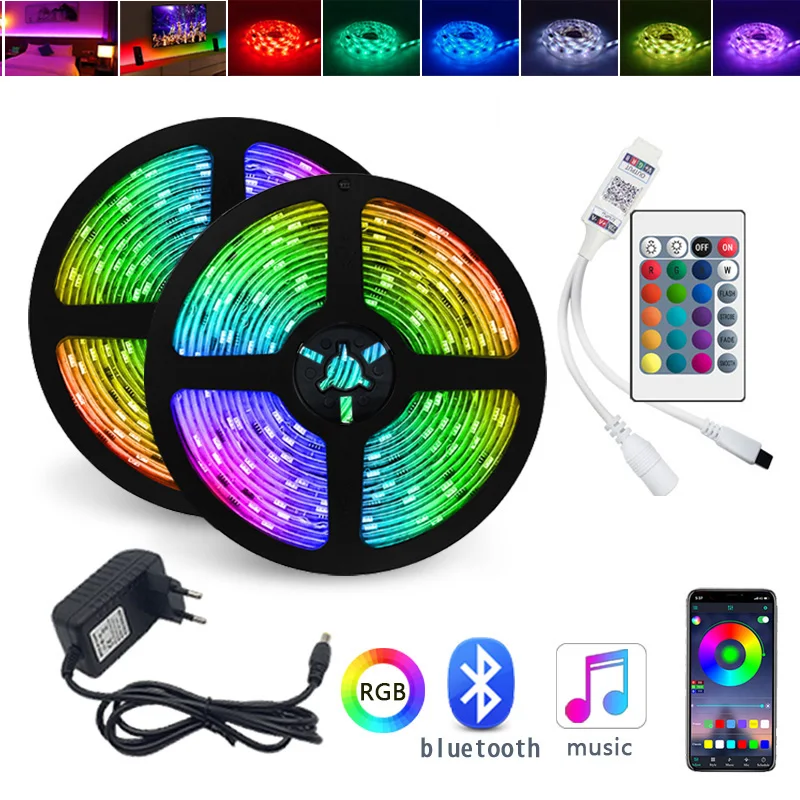 5M 5050 Diode Tape 12 Volt Bluetooth Led Strip Lights RGB Colorful Children Into The Room Home Kitchen Christmas Decoration Lamp