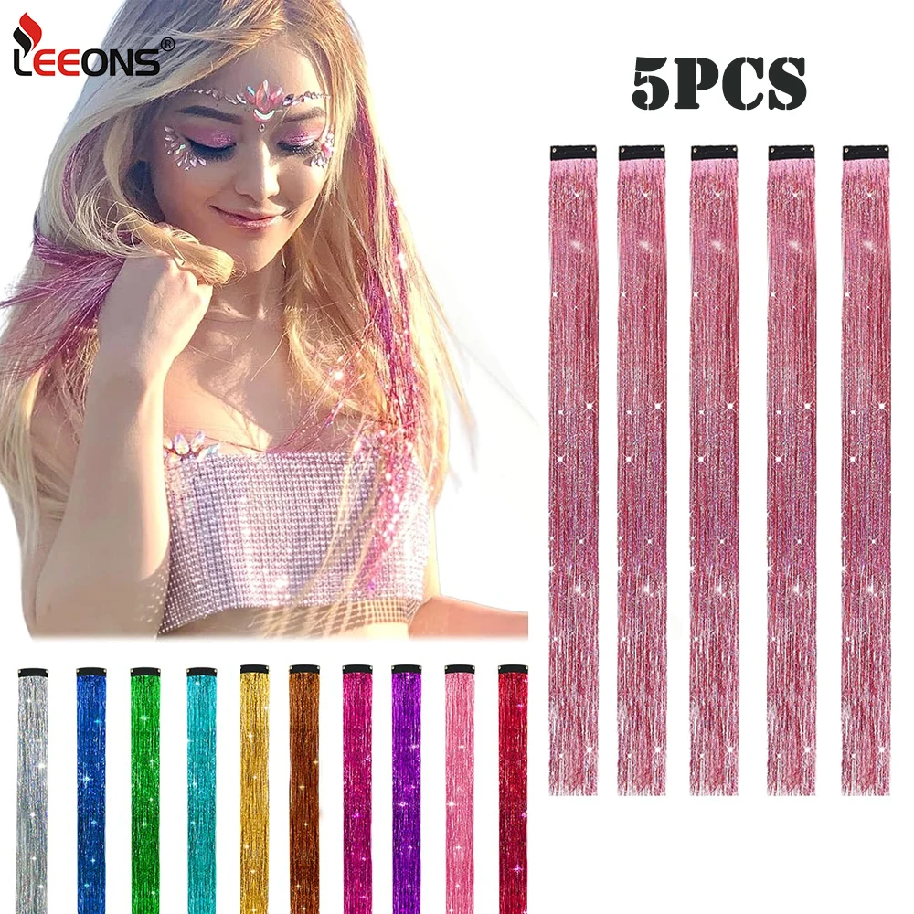 5Pcs/Pack Sparkle Hair Extensions Clip In Rainbow Shiny Sparkle Hair Tinsel Heat Resistant Sparkle Hair Extensions For Braids