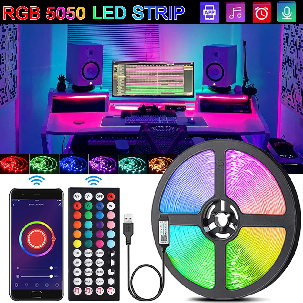 5V RGB 5050 LED Light Strip USB Infrared Remote Control Flexible Lamp Tape Ribbon Diode For Festival Party TV Desk Bedroom