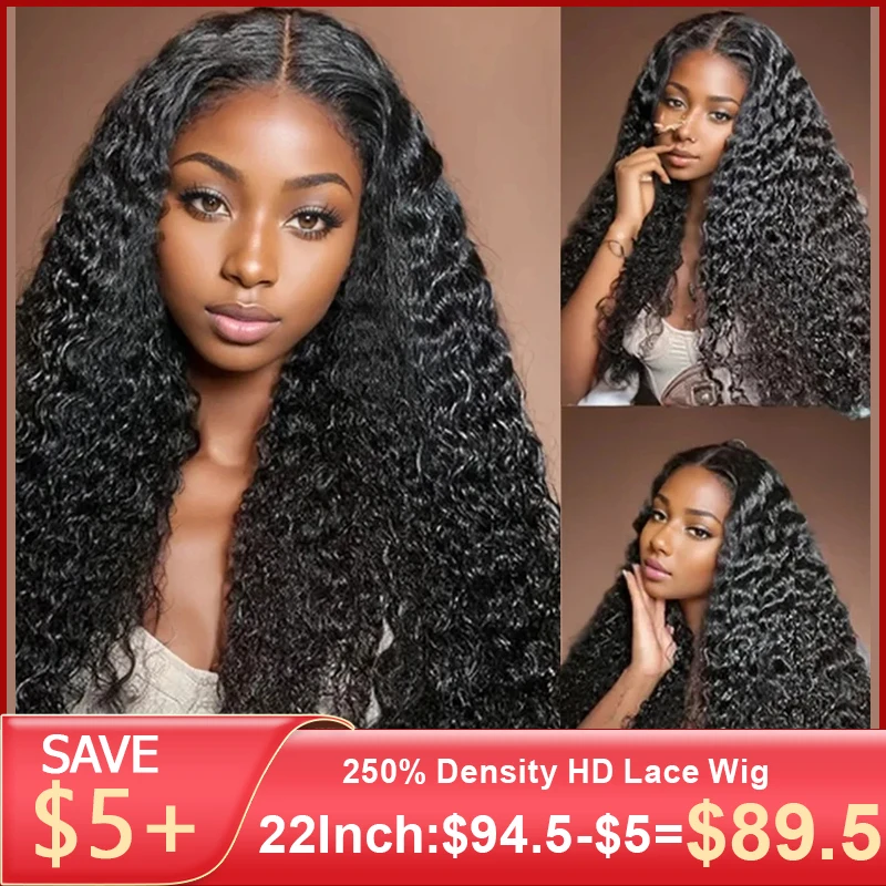 5×5 HD Transparent Lace Closure Wigs For Women Curly Wave Human Remy Hair 4×4 Lace Closure Wig 250% Density Deep Wave Wigs