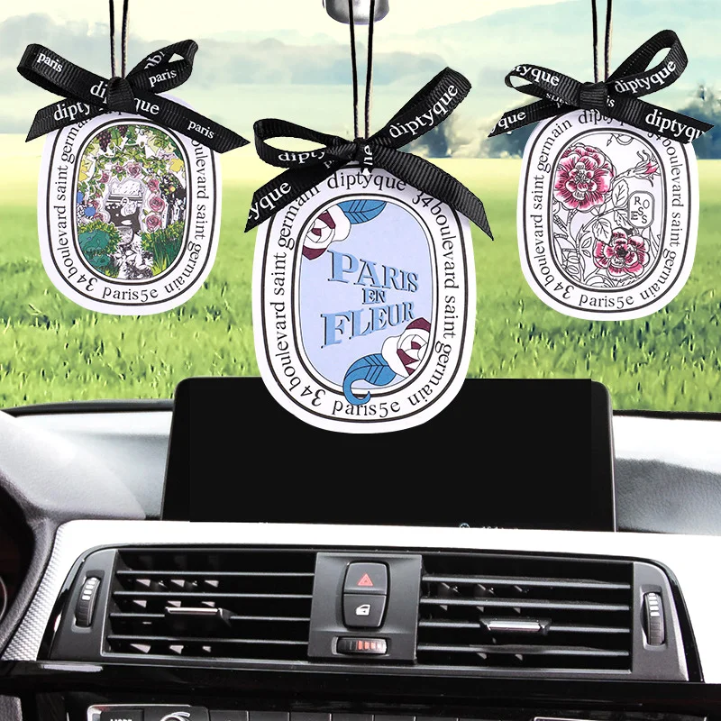 6Pcs Air Freshener Car Perfume Natural Scented Tea Paper Auto Hanging Decoration Diptyque Aromatherapy Car Accessories Interior