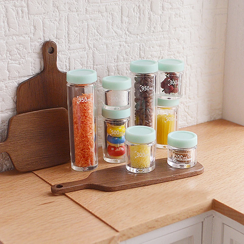 8pcs/set 1/6 Scale Simulation Miniature Dollhouse Food Container Mini Storage Can for Blyth Barbies Doll Kitchen Toy