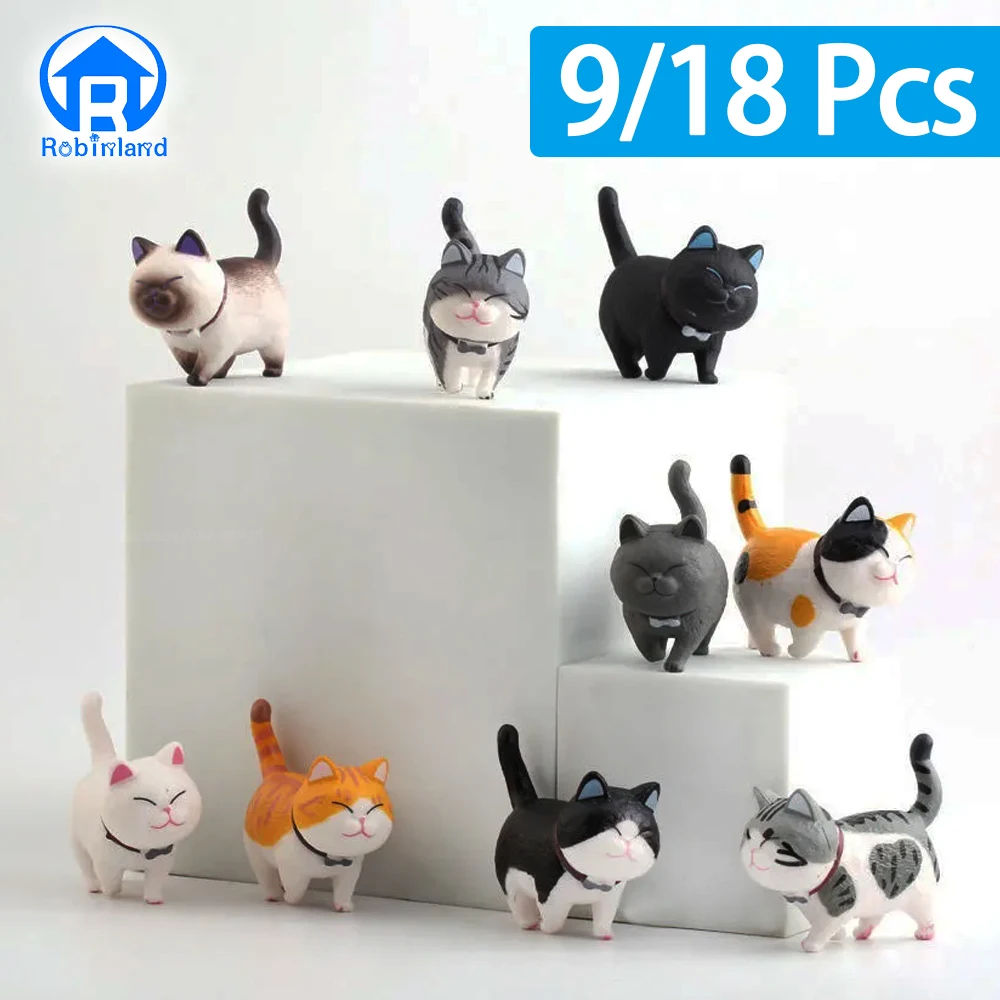 9-18PCs Mini Cat Ornaments Cute Kawaii Kitten Figurines for Birthday Gifts Home Decoration Desktop Model Garden Accessories