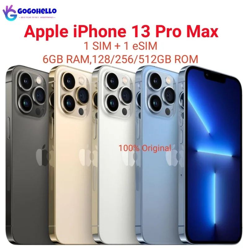 98% New Original  Apple iPhone 13 Pro Max 128GB 256GB 512GB 1TB ROM Genuine OLED A15 IOS Face ID NFC Unlocked 5G Cell Phone