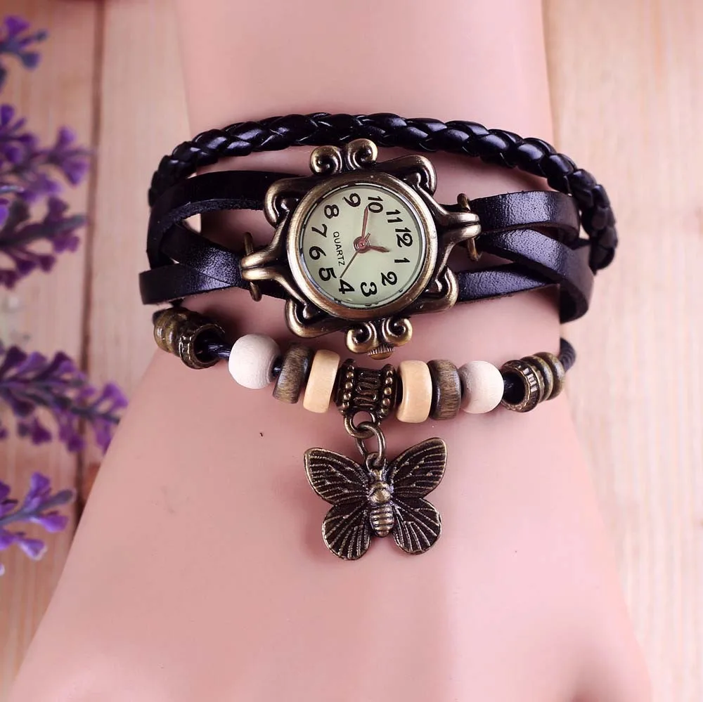 Antique Women Watch Leather Wrapped Bracelet Women Quartz Wristwatch Ladies Clock Gift Watch relojes de mujer