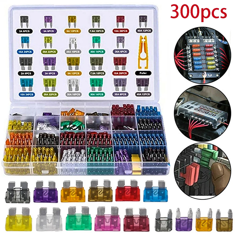 Automotive Truck Fuse, 300 Pieces, Car Fuse 5, 7, 10, 15, 20, 25, 30 Blade Assortment Kit Car, Mini Blade Set, Small Size