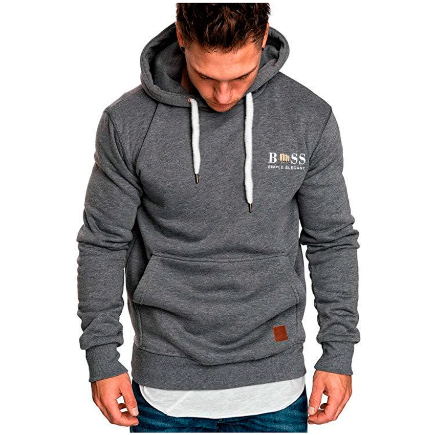 Autumn and winter men’s fashionable fleece hooded casual sports pullover outdoor street jogging solid color long sleeved top