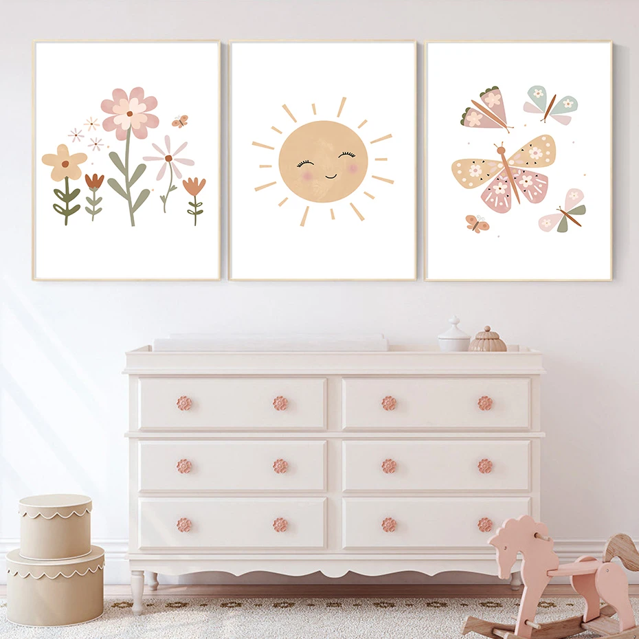 Baby Room Decoration Kids Canvas Pictures for Wall Art Sun Rainbow Girl Bedroom Poster bebe Fille Toile Murale Affiche Tableau