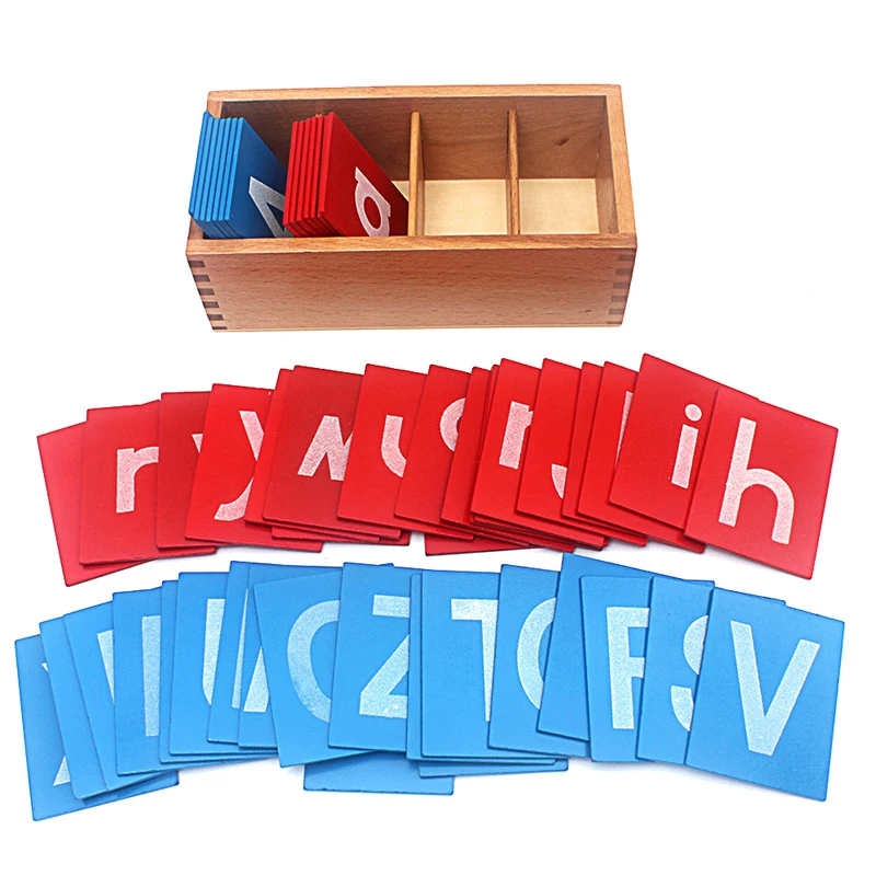 Baby Toy Montessori Lower and Capital Case Sandpaper Blue Red Letters Wood Box for Early Childhood Preschool Brinquedos Juguetes