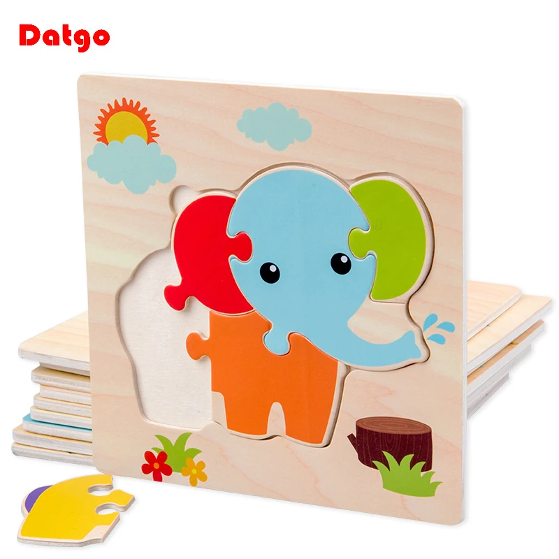 Baby Wooden 3D Puzzles Tangram Shapes Learning Educational Cartoon Animal Intelligence Jigsaw Toys For Children Gift