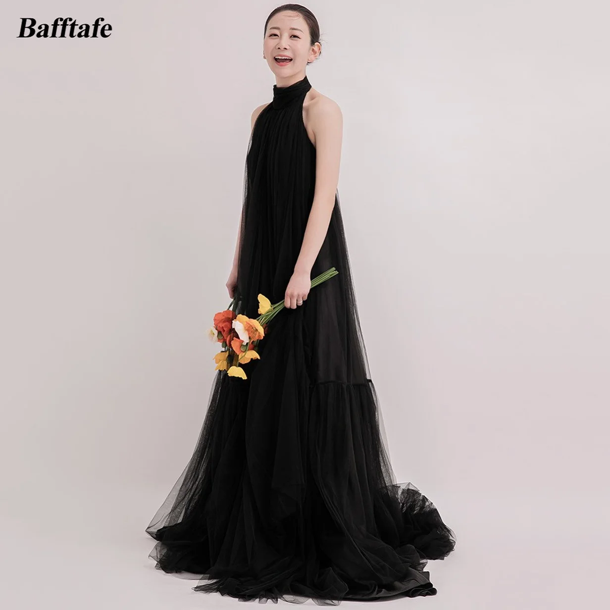 Bafftafe Black Korea Women Prom Dresses Halter Backless Evening Dress Bride Wedding Photo Shoot Formal Occasion Gowns 프롬드레스 2024