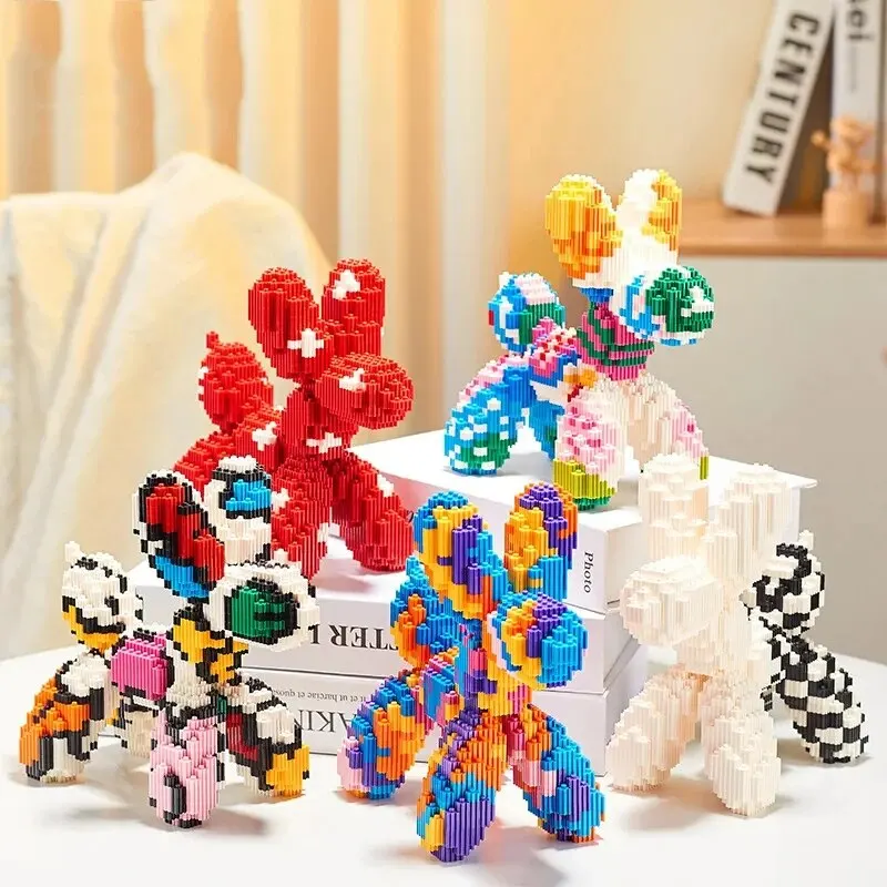 Balloon Dog Building Blocks Cute Animal Model Micro Particle Bricks Adult Desktop Ornaments Kids Educational DIY Toys Gifts