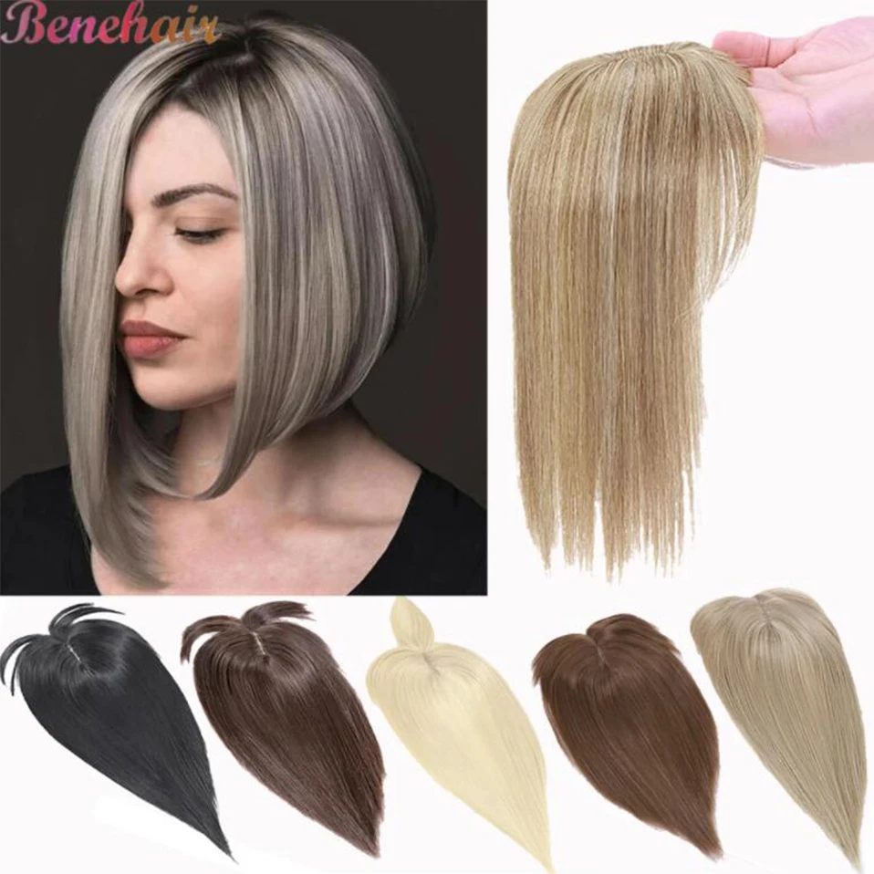 Benehair Synthetic 2 Clips In Topper Straight Hairpiece Black Brown Blonde Women Fake Hair  Clip In Hair Extensions With Bangs