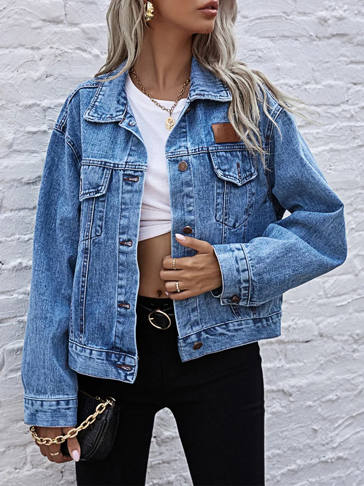 Benuynffy Turn-down Collar Loose Denim Jacket Women Spring and Autumn Single Breasted Female Outwear Casual Jean Coats Jackets