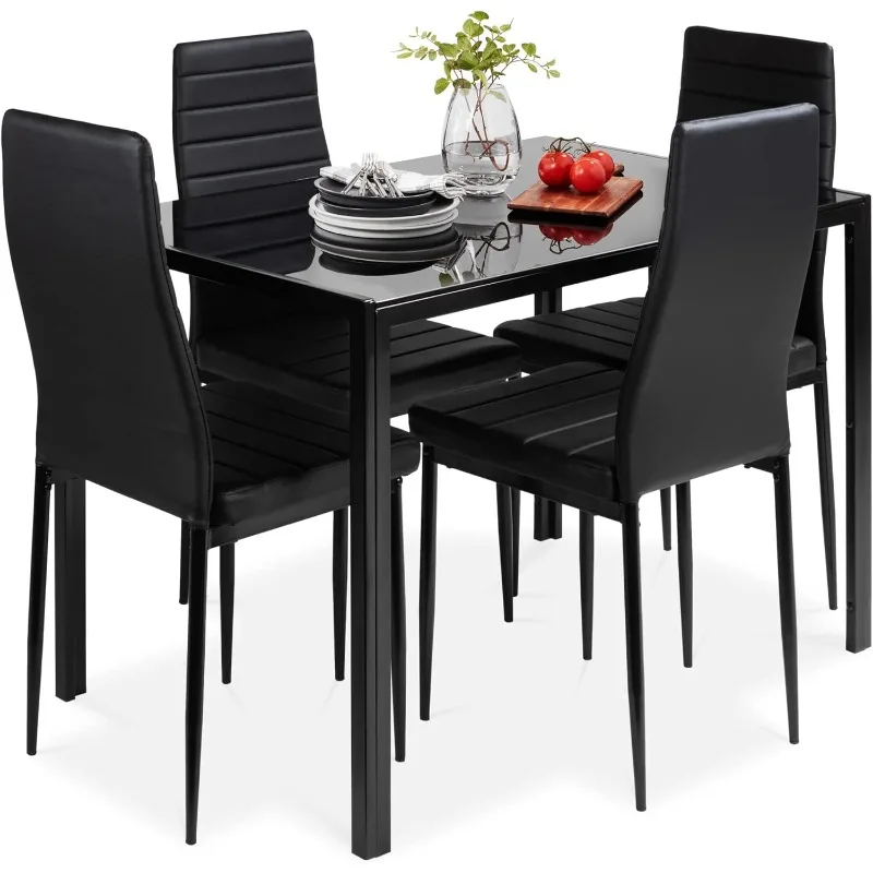 Best Choice Products 5-Piece Glass Dining Set, Modern Kitchen Table Furniture for Dining Room, Dinette, Compact Space-Saving