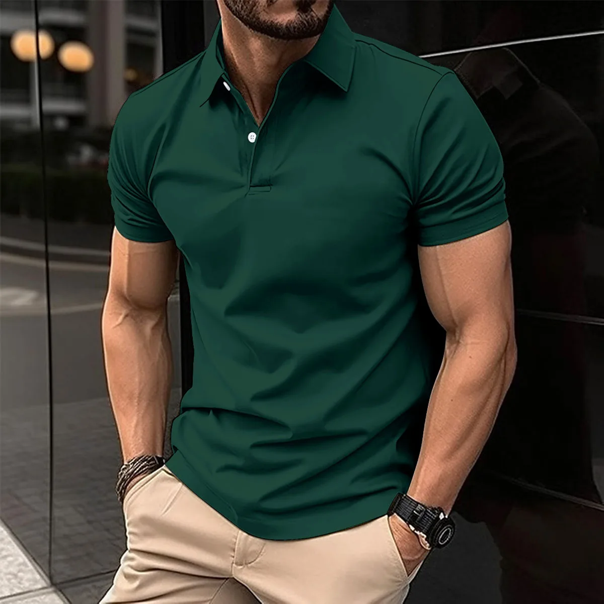 Best Selling Men Short Sleeve Polo Shirt Turn Down Collar Button Pure Color Top Polo Shirt Summer Casual Comfort Men’s Clothing