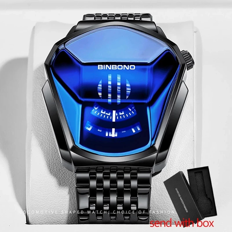 Binbond Popular Fashion Motorcycle Concept Men’s Quartz Watch Luminous Steel Band Mesh Watch Touch Screen black technology watch