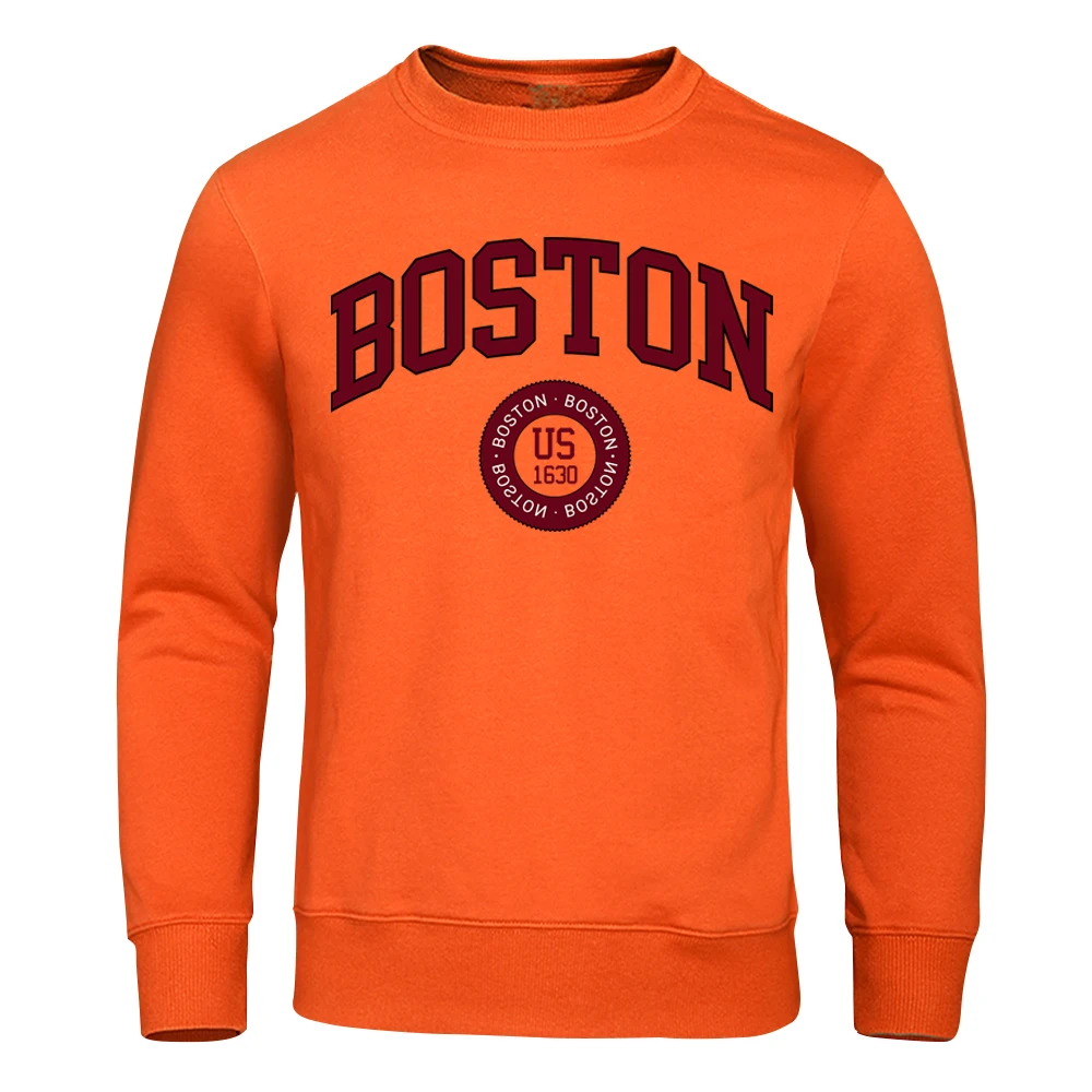 Boston City Us Founded In 1630 Men Hoodie Designer Fleece Clothes Fleece All-Match Hoodies Fashion Comfortable Streetwear Male