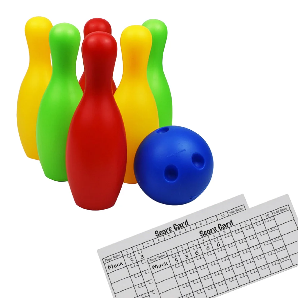 Bowling Set with Colorful Bowling Bottles Scorecard 19cm Sports Game Entertainment Activity Parent- child