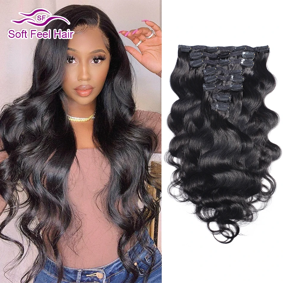 Brazilian Body Wave Clip In Human Hair Extensions 8 Pcs/Set Natural Color Clip Ins Remy Hair 12-26 Inches 120Gram Soft Feel Hair